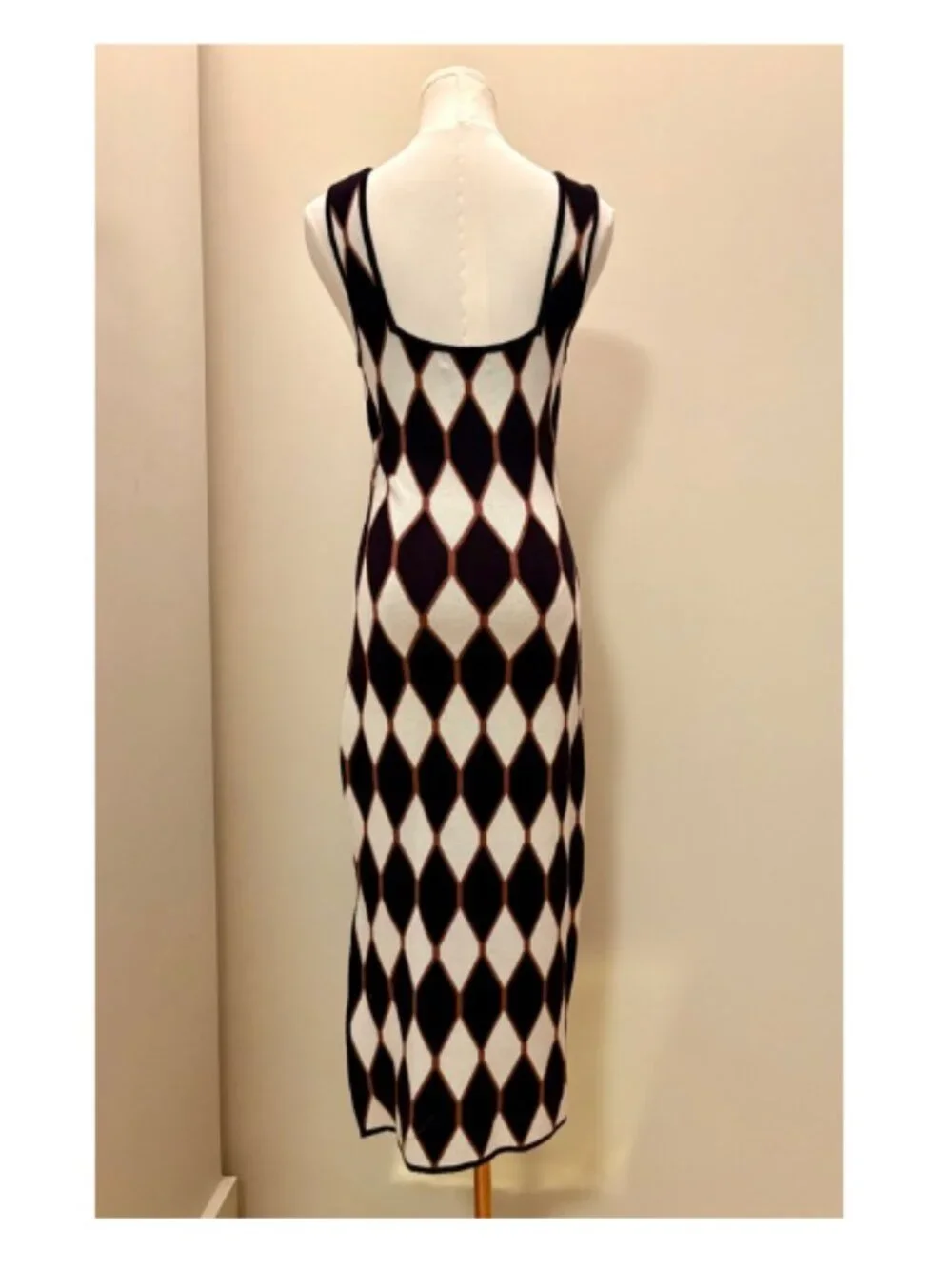 House of Harlow 1960 Black and Cream Geometric Knit Dress - Picture 2 of 6